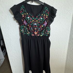 SHEIN Black and Pink Flutter Sleeve Sundress